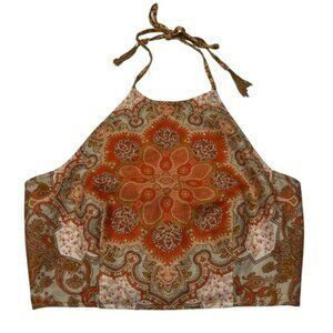 House of Harlow Linen Blend Halter Top, Paisley, XS